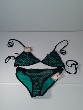 NWT OP Women’s Green Mesh Triangle Bikini Set TOP Size Large, BOTTOM Size Small
